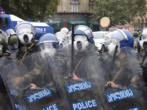 Policemen in Rustaveli Avenue in Tbilisi on November 7, 2007. Photo from www.civil.ge by David Machavariani Policemen in Rustaveli Avenue in Tbilisi on November 7, 2007. Photo from www.civil.ge by David Machavariani
