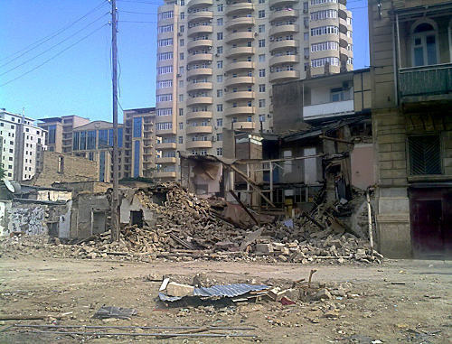 A recently demolished house in Shamsi Badalbeili Street in central Baku, where they alienate and demolish private houses within the official project of "city image renovation". Photo: © 2011 Human Rights Watch A recently demolished house in Shamsi Badalbeili Street in central Baku, where they alienate and demolish private houses within the official project of "city image renovation". Photo: © 2011 Human Rights Watch
