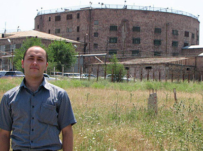 Vahan Bayatyan, outside the Nubarashen Penal Institution where he was imprisoned as a conscientious objector to military service. Photo by Jehovah's Witnesses' press-service. Vahan Bayatyan, outside the Nubarashen Penal Institution where he was imprisoned as a conscientious objector to military service. Photo by Jehovah's Witnesses' press-service.