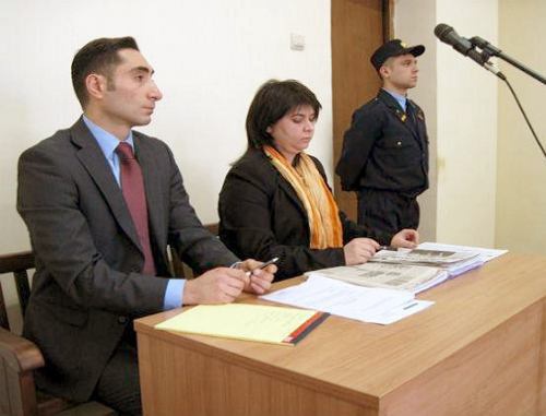 Representatives of Bella and Sedrak Kocharyan at the hearing on the lawsuit against the LLC "Skizb Media Kentron", the founder of the oppositional newspaper "Zhamanak" (Time), March 14, 2011. Photo: www.media.am
Representatives of Bella and Sedrak Kocharyan at the hearing on the lawsuit against the LLC "Skizb Media Kentron", the founder of the oppositional newspaper "Zhamanak" (Time), March 14, 2011. Photo: www.media.am