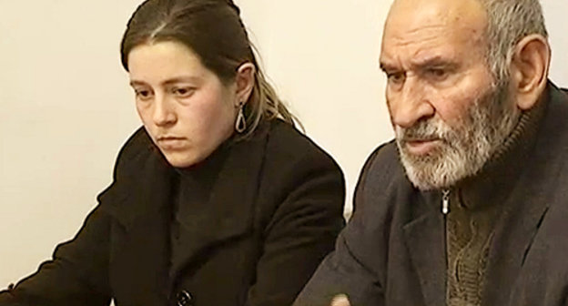 Gulnar Agaeva, the widow of Turadj Zeinalov and his father Shuriya Zeinalov at a press conference at the Institute for Reporters' Freedom and Safety (IRFS); Baku, December 5, 2011. Still from the video footage of the "Obyektiv TV Channel, www.obyektiv.tv Gulnar Agaeva, the widow of Turadj Zeinalov and his father Shuriya Zeinalov at a press conference at the Institute for Reporters' Freedom and Safety (IRFS); Baku, December 5, 2011. Still from the video footage of the "Obyektiv TV Channel, www.obyektiv.tv