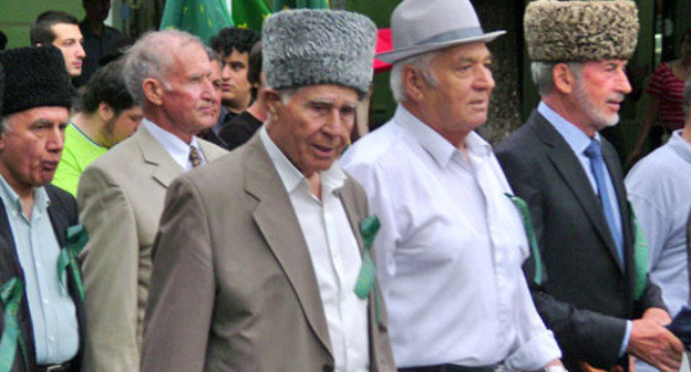 Circassian elders at the mourning procession on the Memorial Day of Caucasian War Victims; Adygea, Maikop, May 21, 2012. Photo by Oleg Chaly for the "Caucasian Knot" Circassian elders at the mourning procession on the Memorial Day of Caucasian War Victims; Adygea, Maikop, May 21, 2012. Photo by Oleg Chaly for the "Caucasian Knot"
