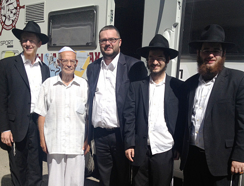 Rabbis' sons-participants of the Jewish ethnographic expedition with members of the Jewish community of the Volga region, Volgograd Region, city of Volzhsky, August 12, 2012. Courtesy of Rabbi of Volzhsky Ariel Trigger Rabbis' sons-participants of the Jewish ethnographic expedition with members of the Jewish community of the Volga region, Volgograd Region, city of Volzhsky, August 12, 2012. Courtesy of Rabbi of Volzhsky Ariel Trigger