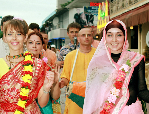 Religious march Harinama, organized by the Sochi Society for Krishna Consciousness, September 15, 2012. Courtesy of the Sochi Society for Krishna Consciousness Religious march Harinama, organized by the Sochi Society for Krishna Consciousness, September 15, 2012. Courtesy of the Sochi Society for Krishna Consciousness