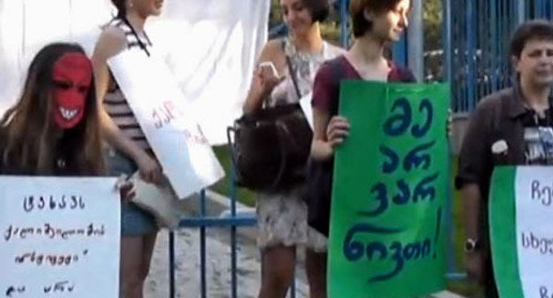 The action demanding to "close the Virginity Institute". Tbilisi, July 30, 2013. Photo: screenshot of the video by the "Caucasian Knot" The action demanding to "close the Virginity Institute". Tbilisi, July 30, 2013. Photo: screenshot of the video by the "Caucasian Knot"