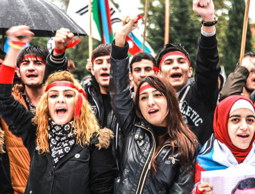 Rally demanding to cancel the outcome of the presidential election. Baku, October 27, 2013. Photo by Aziz Karimov for the ‘Caucasian Knot’. Rally demanding to cancel the outcome of the presidential election. Baku, October 27, 2013. Photo by Aziz Karimov for the ‘Caucasian Knot’.