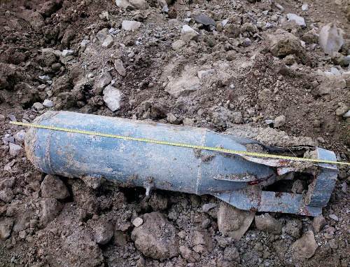 Air bomb found in Grozny district of Chechnya. November 2013. Photo by the press service of Chechen Republic main Office of Russia's Ministry for Emergencies, http://www.95.mchs.gov.ru/ Air bomb found in Grozny district of Chechnya. November 2013. Photo by the press service of Chechen Republic main Office of Russia's Ministry for Emergencies, http://www.95.mchs.gov.ru/