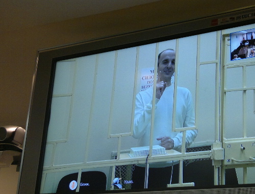 Yusup Temerkhanov, sentenced in a high security colony, takes part in the court session in the case of murdering Yuri Budanov via video conference. Moscow, Russia's Supreme Court, December 4, 2013. Photo by the "Caucasian Knot" Yusup Temerkhanov, sentenced in a high security colony, takes part in the court session in the case of murdering Yuri Budanov via video conference. Moscow, Russia's Supreme Court, December 4, 2013. Photo by the "Caucasian Knot"