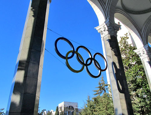 Olympic rings at railway station in Sochi. December 2013. Photo by Tatiana Ukolova for the ‘Caucasian Knot’. Olympic rings at railway station in Sochi. December 2013. Photo by Tatiana Ukolova for the ‘Caucasian Knot’.