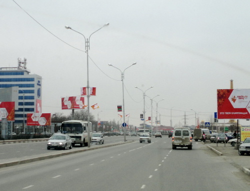 Chechnya, Grozny, sector of the Olympic Torch Relay route. January 26, 2014. Photo by the "Caucasian Knot" Chechnya, Grozny, sector of the Olympic Torch Relay route. January 26, 2014. Photo by the "Caucasian Knot"
