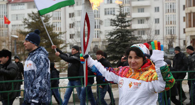 Olympic Torch Relay in Ingushetia. Magas, January 28, 2013. Photo by the press service of the head of the republic of Ingushetia, http://www.ingushetia.ru/ Olympic Torch Relay in Ingushetia. Magas, January 28, 2013. Photo by the press service of the head of the republic of Ingushetia, http://www.ingushetia.ru/