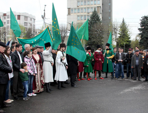 Representatives of Circassian community on the day of Circassian flag in Nalchik, April 25, 2013. Photo: Astemir Kyebarde, https://www.facebook.com/ridada.adigow