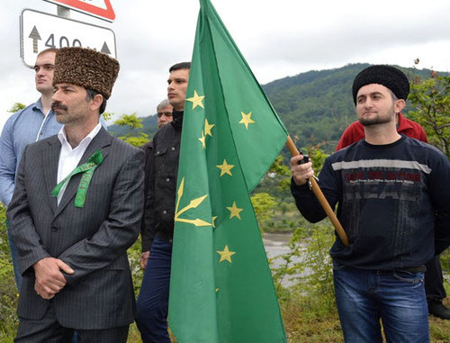 Participants of commemoration actions in memory of those killed in the Caucasian War in the village of Mugukhabl. May 20, 2014. Photo by Anzor Nibo, http://aheku.org/ Participants of commemoration actions in memory of those killed in the Caucasian War in the village of Mugukhabl. May 20, 2014. Photo by Anzor Nibo, http://aheku.org/