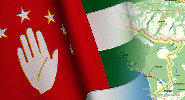 Collage of a flag and a map of Abkhazia. August 25, 2014, "Caucasian Knot" Collage of a flag and a map of Abkhazia. August 25, 2014, "Caucasian Knot"