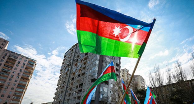 The flag of Azerbaijan in the meeting. Photo by Aziz Karimov for the "Caucasian Knot" The flag of Azerbaijan in the meeting. Photo by Aziz Karimov for the "Caucasian Knot"
