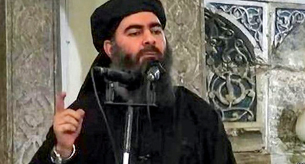 Screenshot from IS propaganda record allegedly depicts Abu Bakr al-Baghdadi, leader of the "Islamic State", an organization recognized as terrorist in a number of countries, http://rus.azattyq.org/content/news/27017479.html