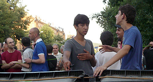 The participants of the protest actions against the decision to raise the electricity tariff. Yerevan, July 1, 2015. Photo by Armine Martirosyan for the "Caucasian Knot"