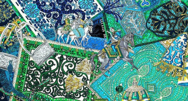 Detail of Hermes Cavaliers du Caucase scarf. Photo by Lyudmila Maratova for the ‘Caucasian Knot’. Detail of Hermes Cavaliers du Caucase scarf. Photo by Lyudmila Maratova for the ‘Caucasian Knot’.