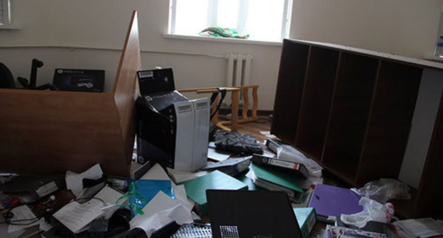 Furniture turned upside down in the Committee against Torture office in Grozny, June 3, 2015. Furniture turned upside down in the Committee against Torture office in Grozny, June 3, 2015.