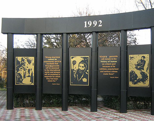 Azerbaijan, Lenkoran. Fragment of Memorial "To Victims of Khodzhaly Genocide". Photo by http://ru.wikipedia.org Azerbaijan, Lenkoran. Fragment of Memorial "To Victims of Khodzhaly Genocide". Photo by http://ru.wikipedia.org