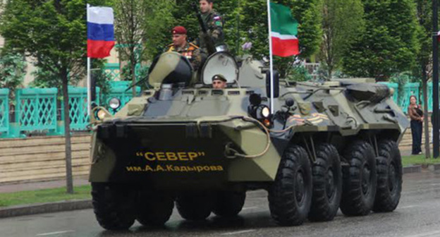 Military equipment of battalion "Sever" on the Victory parade in Grozny, May 2015. Photo by Magomed Magomedov for the "Caucasian Knot"