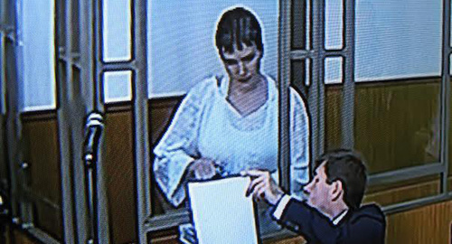 Court hearing on Nadezhda Savchenko case at the Donetsk City Court in the Rostov Region. Screenshot from the video broadcasting. Photo by Konstantin Volgin for the ‘Caucasian Knot’. Court hearing on Nadezhda Savchenko case at the Donetsk City Court in the Rostov Region. Screenshot from the video broadcasting. Photo by Konstantin Volgin for the ‘Caucasian Knot’.