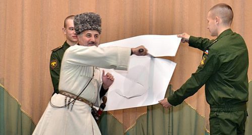 The presentation of the program "Circassian sabre" (the art of wielding Circassian bladed weapons)
performed by Felix Nakov, Director General of the National Museum of KBR. Photo: http://www.cmaf.ru/news/news-990/ The presentation of the program "Circassian sabre" (the art of wielding Circassian bladed weapons)
performed by Felix Nakov, Director General of the National Museum of KBR. Photo: http://www.cmaf.ru/news/news-990/