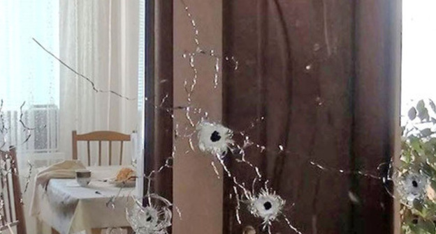 Traces from bullets at the mirror in the apartment damaged during CTO in Nalchik, November 10, 2015. Photo: http://nac.gov.ru