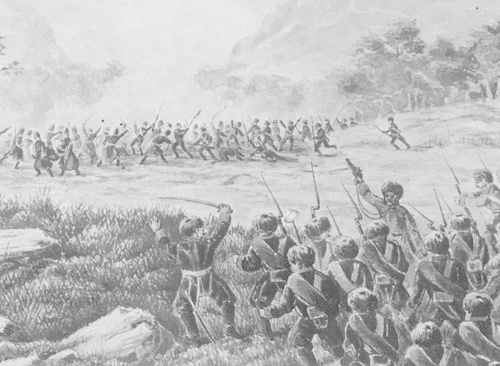 Fragment of picture "Liquidation of Eight Auls in Ubin River Valley" (during Russian-Caucasian War). From Album of Tengin Regiment, pages 94-95. Source: Moscow State Historical Museum. Borrowed from http://circassiangenocide.org Fragment of picture "Liquidation of Eight Auls in Ubin River Valley" (during Russian-Caucasian War). From Album of Tengin Regiment, pages 94-95. Source: Moscow State Historical Museum. Borrowed from http://circassiangenocide.org