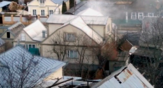 The spot of the special operation carried out in Tsiolkovsky Street. January 15, 2016. Photo: screenshot of a video made by an eyewitness of the special operation, YouTube.com