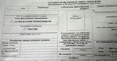 The "spiritual-moral certification" of young people. Photo http://www.magas.ru/content/dukhovno-nravstvennaya-pasportizatsiya-chechne-skrin-ankety-foto The "spiritual-moral certification" of young people. Photo http://www.magas.ru/content/dukhovno-nravstvennaya-pasportizatsiya-chechne-skrin-ankety-foto