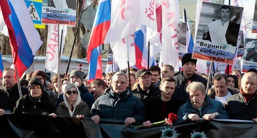 The participants of the march in memory of Boris Nemtsov in Moscow. February 27, 2016. Photo: Dasha Volya, Facebook.com The participants of the march in memory of Boris Nemtsov in Moscow. February 27, 2016. Photo: Dasha Volya, Facebook.com