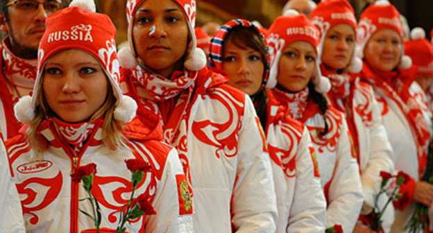 Festive send-off of Russian team to Vancouver to ХХI Olympic Games. Moscow, January 28, 2010. Photo from sight www.vancouver-2010.ru, author Michail Voskresenski Festive send-off of Russian team to Vancouver to ХХI Olympic Games. Moscow, January 28, 2010. Photo from sight www.vancouver-2010.ru, author Michail Voskresenski