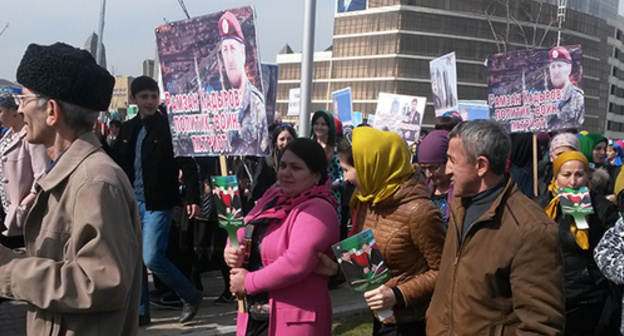 Rally on the day of the anniversary of the adoption of the Chechen Constitution. Grozny, March 23, 2016. Photo by Magomed Magomedov for the "Caucasian Knot" Rally on the day of the anniversary of the adoption of the Chechen Constitution. Grozny, March 23, 2016. Photo by Magomed Magomedov for the "Caucasian Knot"