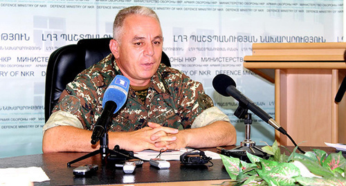 Levon Mnatsakanyan, Minister of Defence of Nagorno-Karabakh, at the press conference in Stepanakert on August 11, 2016. Photo by Alvard Grigoryan for the "Caucasian Knot" Levon Mnatsakanyan, Minister of Defence of Nagorno-Karabakh, at the press conference in Stepanakert on August 11, 2016. Photo by Alvard Grigoryan for the "Caucasian Knot"