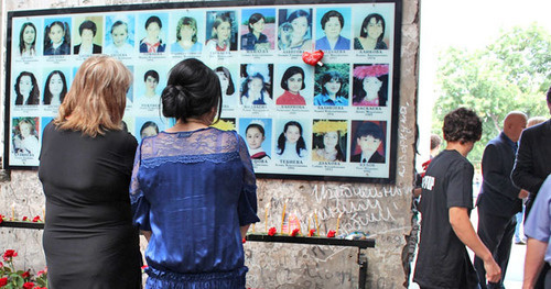 Photos of the terror act victims on the wall of the gym at school No. 1. Beslan. Photo by Emma Marzoeva for the "Caucasian Knot" Photos of the terror act victims on the wall of the gym at school No. 1. Beslan. Photo by Emma Marzoeva for the "Caucasian Knot"