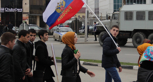 Rally held on the occasion of the Crimea's annexation to Russia. Grozny, March 18, 2017. Photo by Akhmed Aldebirov for "Caucasian Knot" Rally held on the occasion of the Crimea's annexation to Russia. Grozny, March 18, 2017. Photo by Akhmed Aldebirov for "Caucasian Knot"
