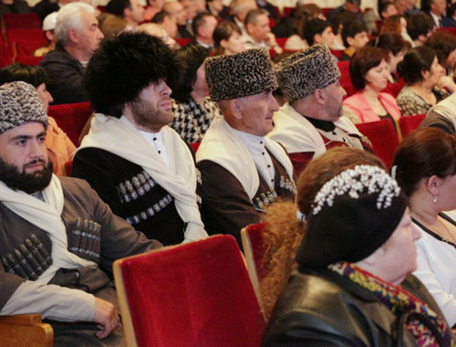 Cherkessk, Drama Theater, May 3, 2014. The participants of the assembly dedicated to the deportation victims. Photo: press service of the head of the republic, http://kchr.ru/news/detailed/16402 Cherkessk, Drama Theater, May 3, 2014. The participants of the assembly dedicated to the deportation victims. Photo: press service of the head of the republic, http://kchr.ru/news/detailed/16402