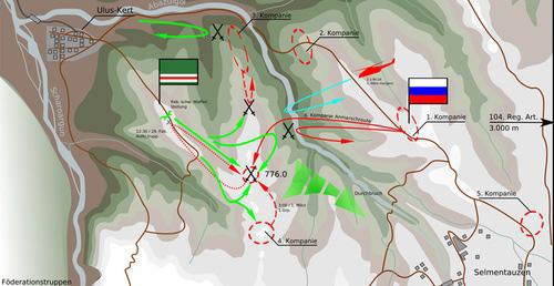 The map of the battle which took place on February 29-March 1, 2000, in the area of the village of Ulus-Kert in the Shatoi District. Photo: Alexpl https://ru.wikipedia.org