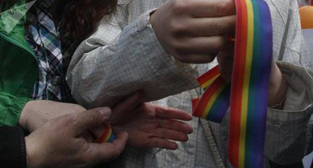 An action of the LGBT community. Photo: Sputnik / Vadim Zhernov https://sputnik-georgia.ru/Tbilisi/20171106/238066336/Sportivnyj-LGBT-skandal-v-Gruzii-akcija-protesta-snova-proshla-v-Tbilisi.html An action of the LGBT community. Photo: Sputnik / Vadim Zhernov https://sputnik-georgia.ru/Tbilisi/20171106/238066336/Sportivnyj-LGBT-skandal-v-Gruzii-akcija-protesta-snova-proshla-v-Tbilisi.html