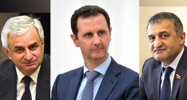 Raul Khadjimba, Bashar al-Assad, Anatoly Bibilov (from left to right). Collage by the "Caucasian Knot". Photo by the press service of the President of Russia https://ru.wikipedia.org Raul Khadjimba, Bashar al-Assad, Anatoly Bibilov (from left to right). Collage by the "Caucasian Knot". Photo by the press service of the President of Russia https://ru.wikipedia.org