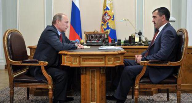 Yunus-Bek Evkurov and Vladimir Putin. Photo: an online newspaper 'Ingushetia' Yunus-Bek Evkurov and Vladimir Putin. Photo: an online newspaper 'Ingushetia'