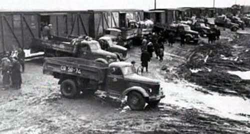 People from Chechnya and Ingushetia were delivered to the carriages in trucks. February 1944. Screenshot of the video by the user vainakh38 https://www.youtube.com/watch?v=DKmb-WX0OI0 People from Chechnya and Ingushetia were delivered to the carriages in trucks. February 1944. Screenshot of the video by the user vainakh38 https://www.youtube.com/watch?v=DKmb-WX0OI0