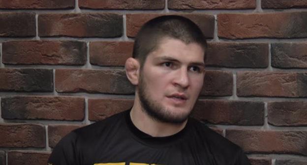 Khabib Nurmagomedov. Screenshot from video at https://ru.wikipedia.org/ Время спорта - https://www.youtube.com/watch?v=HWyclHTd89o Khabib Nurmagomedov. Screenshot from video at https://ru.wikipedia.org/ Время спорта - https://www.youtube.com/watch?v=HWyclHTd89o