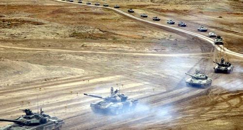 Azerbaijani tanks join military drills. Photo: Ministry of Defence of Azerbaijan. https://mod.gov.az/ru/news/v-ramkah-kshvi-vojska-nahchyvanskogo-garnizona-uspeshno-proveli-etap-s-boevoj-strelboj-video-24912.html Azerbaijani tanks join military drills. Photo: Ministry of Defence of Azerbaijan. https://mod.gov.az/ru/news/v-ramkah-kshvi-vojska-nahchyvanskogo-garnizona-uspeshno-proveli-etap-s-boevoj-strelboj-video-24912.html