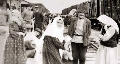 Railway station, Frunze, 1957. Residents of Yurt-Aukh settlement return to their homeland, http://ru.wikipedia.org/wiki/Депортация_чеченцев_и_ингушей#/media/File:На_вокзале._1957_год_Фрунзе._Жители_с._Юрт-Аух.jpg Railway station, Frunze, 1957. Residents of Yurt-Aukh settlement return to their homeland, http://ru.wikipedia.org/wiki/Депортация_чеченцев_и_ингушей#/media/File:На_вокзале._1957_год_Фрунзе._Жители_с._Юрт-Аух.jpg