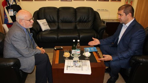 Mikhail Fedotov, the head of the Human Rights Council (HRC) under the Russian president, and Magdi Kamalov, the founder of the weekly newspaper "Chernovik" (Draft), at a meeting on July 5, 2019. Photo by the press service of the HRC http://president-sovet.ru/presscenter/news/read/5635/ Mikhail Fedotov, the head of the Human Rights Council (HRC) under the Russian president, and Magdi Kamalov, the founder of the weekly newspaper "Chernovik" (Draft), at a meeting on July 5, 2019. Photo by the press service of the HRC http://president-sovet.ru/presscenter/news/read/5635/