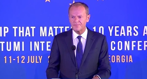 Donald Tusk in Batumi on June 11, 2019. Photo: screenshot of the video by the "Echo of the Caucasus" https://www.youtube.com/watch?v=J-oPUOzd6ZE Donald Tusk in Batumi on June 11, 2019. Photo: screenshot of the video by the "Echo of the Caucasus" https://www.youtube.com/watch?v=J-oPUOzd6ZE