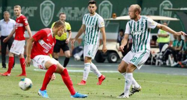 Football match between the "Akhmat" and "Spartak" FCs. Photo: press service of 'Akhmat-Arena' stadium, https://akhmat-arena.ru/2017-08-07-11-30-18/331-2019-08-11-22-26-26 Football match between the "Akhmat" and "Spartak" FCs. Photo: press service of 'Akhmat-Arena' stadium, https://akhmat-arena.ru/2017-08-07-11-30-18/331-2019-08-11-22-26-26