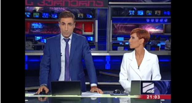 Mikheil Sesiashvili announces that he quits 'Rustavi-2'. Screenshot from video posted at: http://www.rustavi2.ge/ka/news/141939 Mikheil Sesiashvili announces that he quits 'Rustavi-2'. Screenshot from video posted at: http://www.rustavi2.ge/ka/news/141939